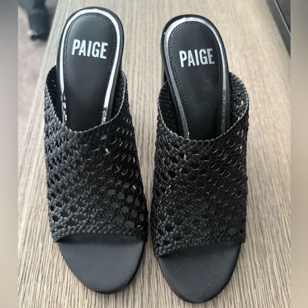 PAIGE Black Open-Toe Woven Mules
